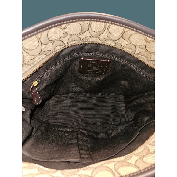 Coach Outline Signature Canvas Leather Tote Zip Shoulder Bag #F58282 - Picture 10 of 13